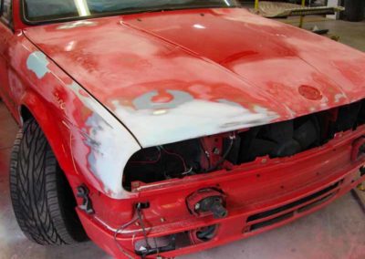 1993 BMW 325i convertible E30 during repairs in the shop at Diamond Collision Services Inc.